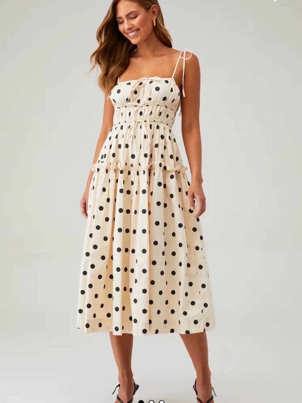 En Saison Cream Polka-Dot Tie-Strap Midi Dress - Picture 1 of 6